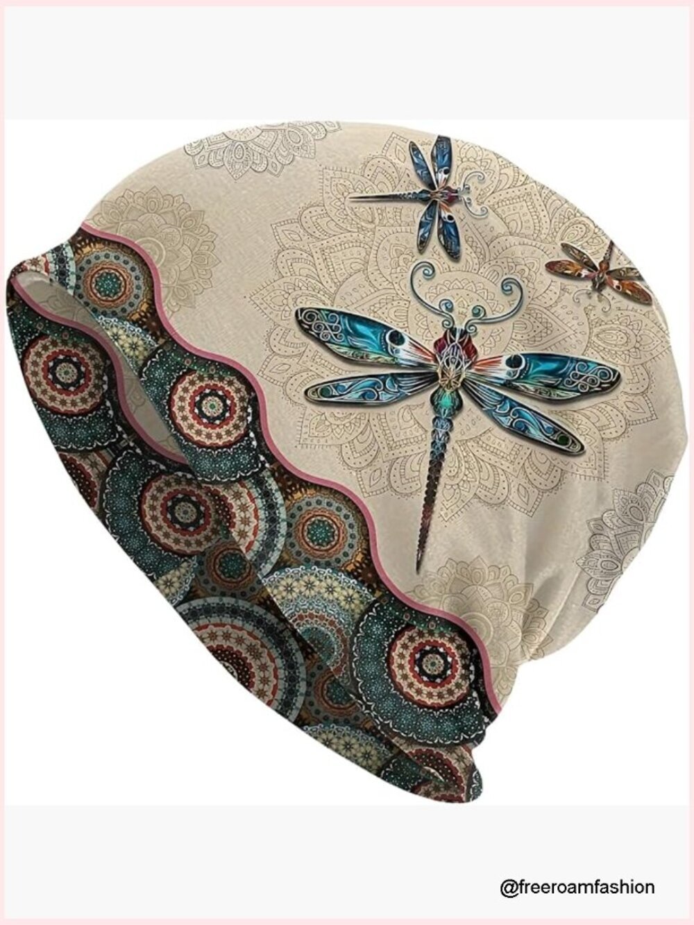 Premium Retro Boho Dragonfly Print Slouchy Beanie Knitted Hat Unisex